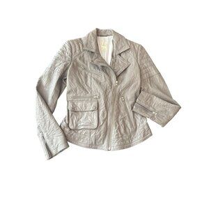 Free People We The Free I'll Be Around Soft Lamb Leather Jacket Size M Gray